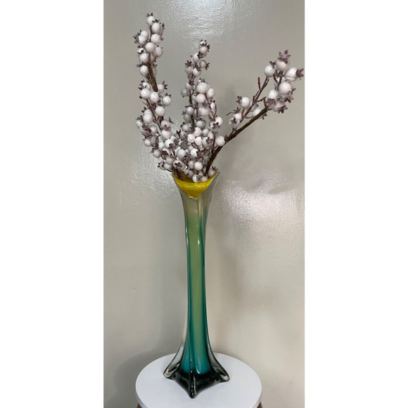 VTG Murano Style Hand Blown Art Glass Vase Jack In The Pulpit Calla Lily 15.25 ” - Picture 1 of 10